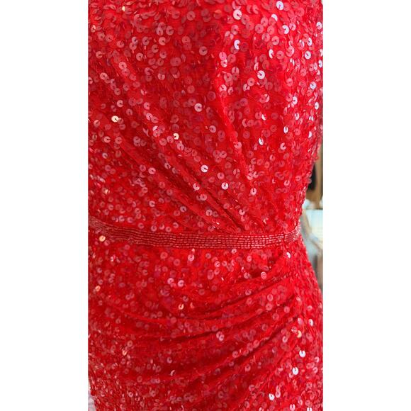 Mac Duggal Size 4 Red one shoulder full bead dress gown - Picture 3 of 3